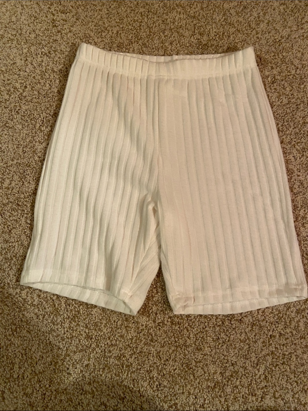 Ribbed High-Waist White Bike Shorts